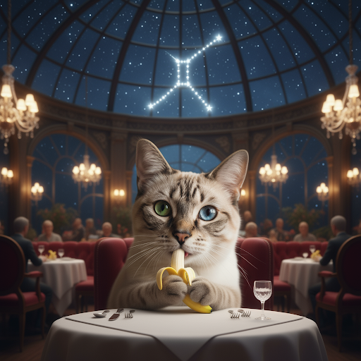 AI-generated image of a cat eating anano banana